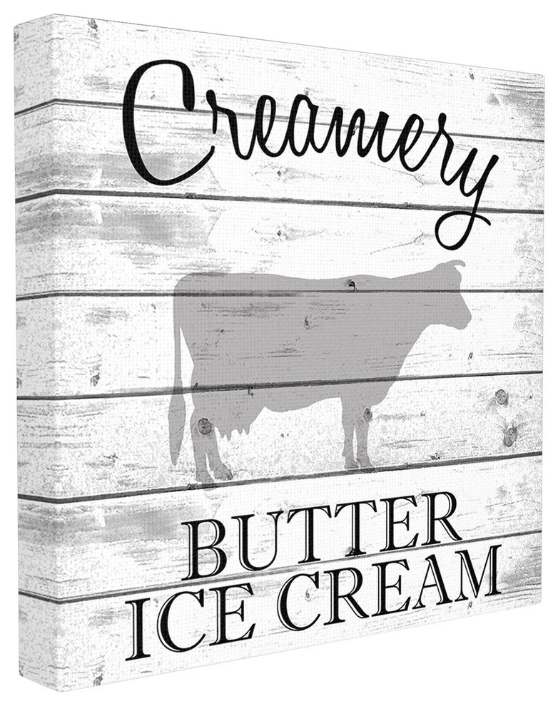 Creamery Cow Butter Ice Cream Gray & White Planked Look Canvas Wall Art, 30"x30"