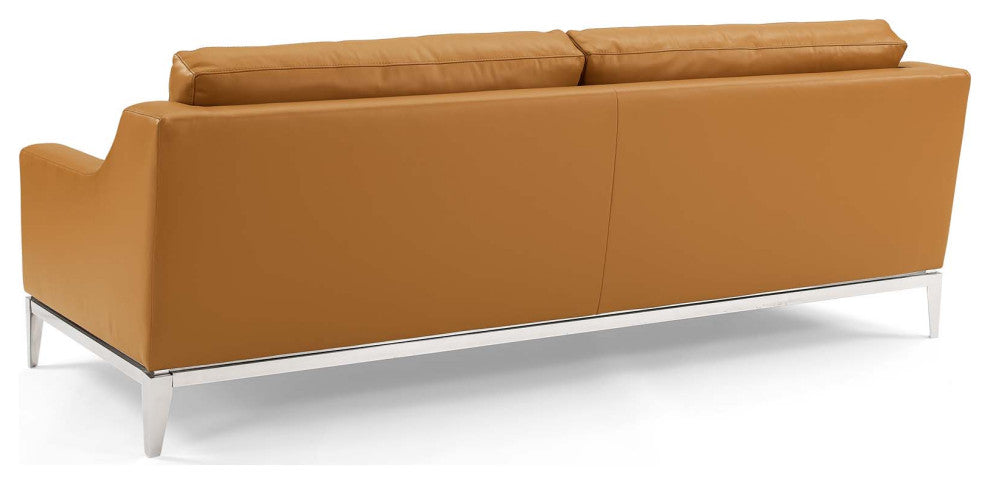 Loveseat and Sofa Set, Leather, Tan, Modern, Living Lounge Hotel Hospitality