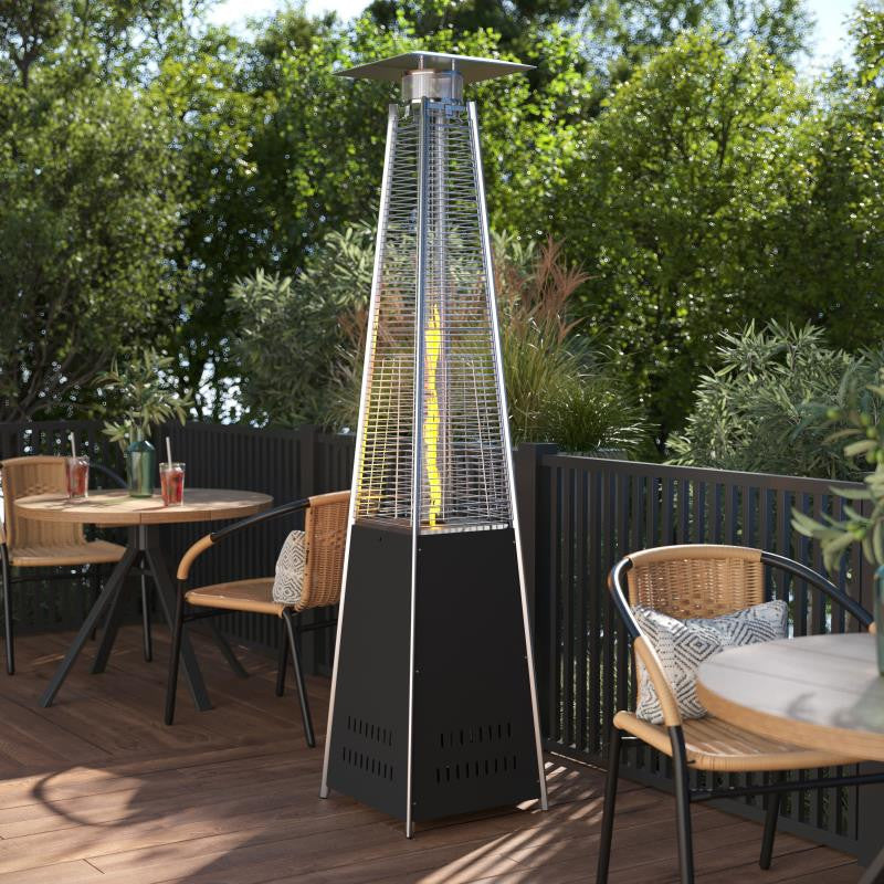 Sol Patio Outdoor Stainless Steel Pyramid 42,000 BTU Propane Heater With Wheels, Black
