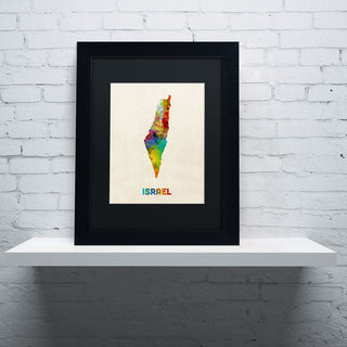 'Israel Watercolor Map' Matted Framed Canvas Art by Michael Tompsett