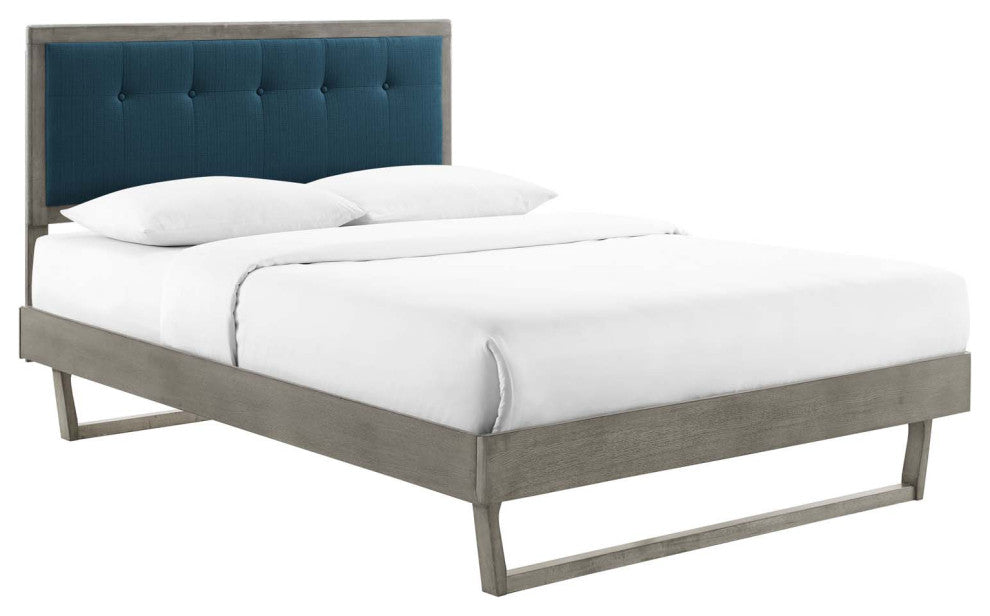 Willow Queen Wood Platform Bed With Angular Frame Gray Azure