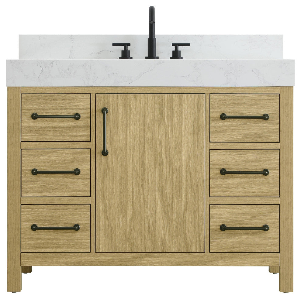 Home Living 42" Single Bathroom Vanity, Honey Brown With Backsplash