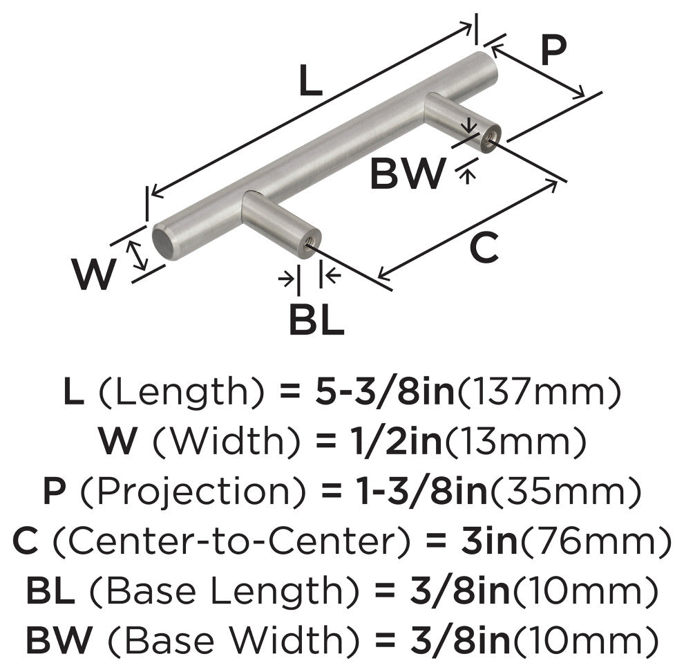 Amerock Bar Pull Collection Cabinet Pull, Stainless Steel, 3" Center-to-Center