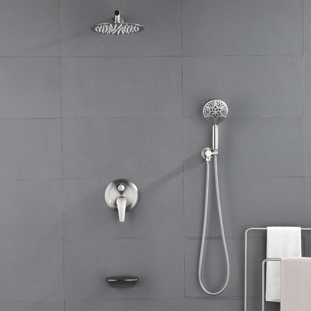 Waterfall Tub Spout Shower System, Handheld Shower Head, Brushed Nickel