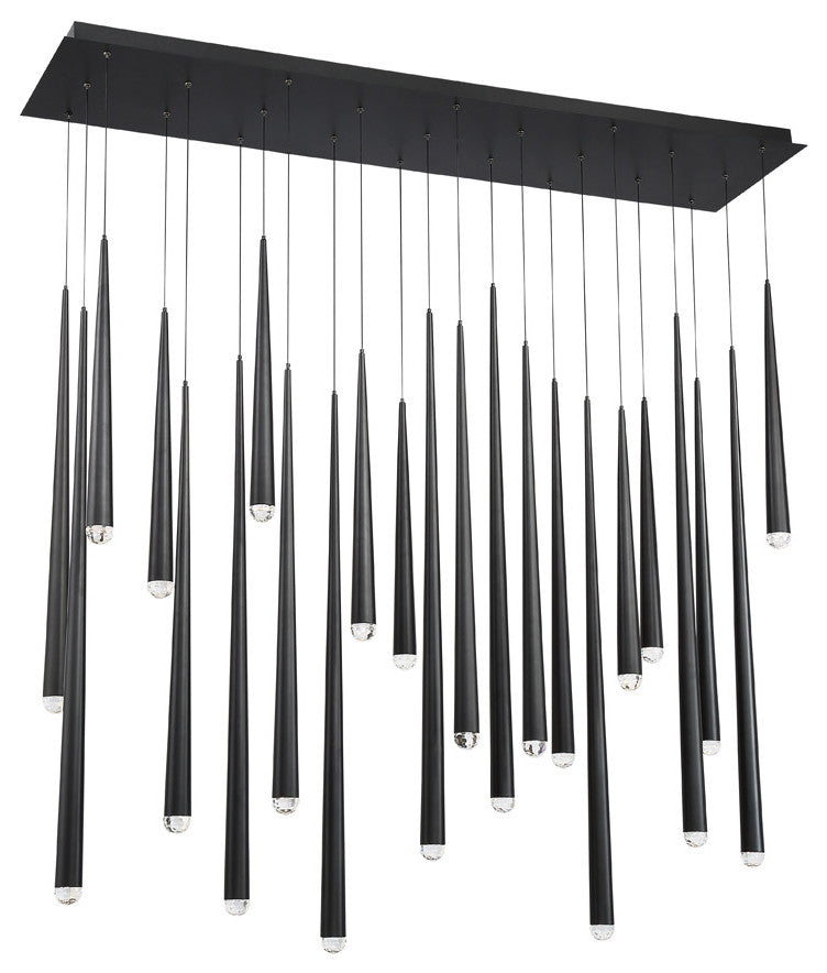 Cascade LED 23-Light Crystal Linear Chandelier 3500K, Black