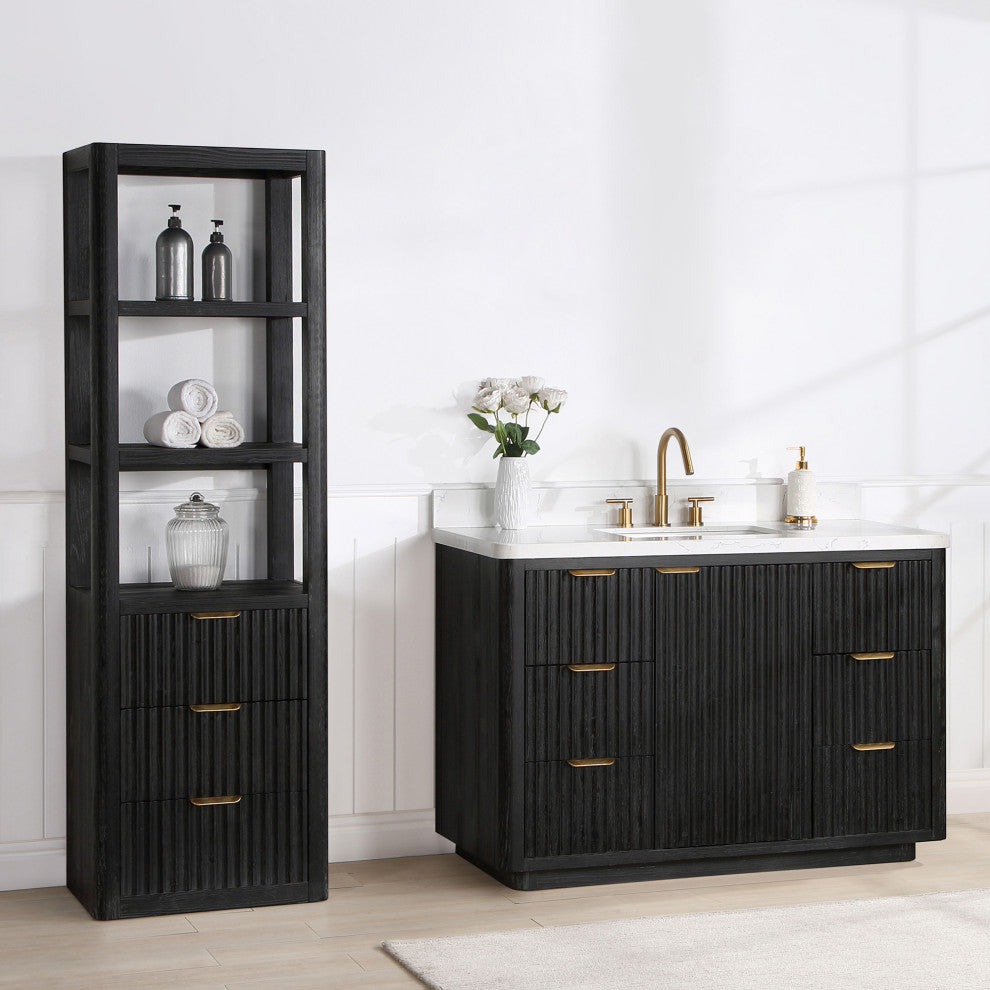 Vinnova Cadiz Bath Vanity, Composite Stone Top, Black, 48", No Mirror