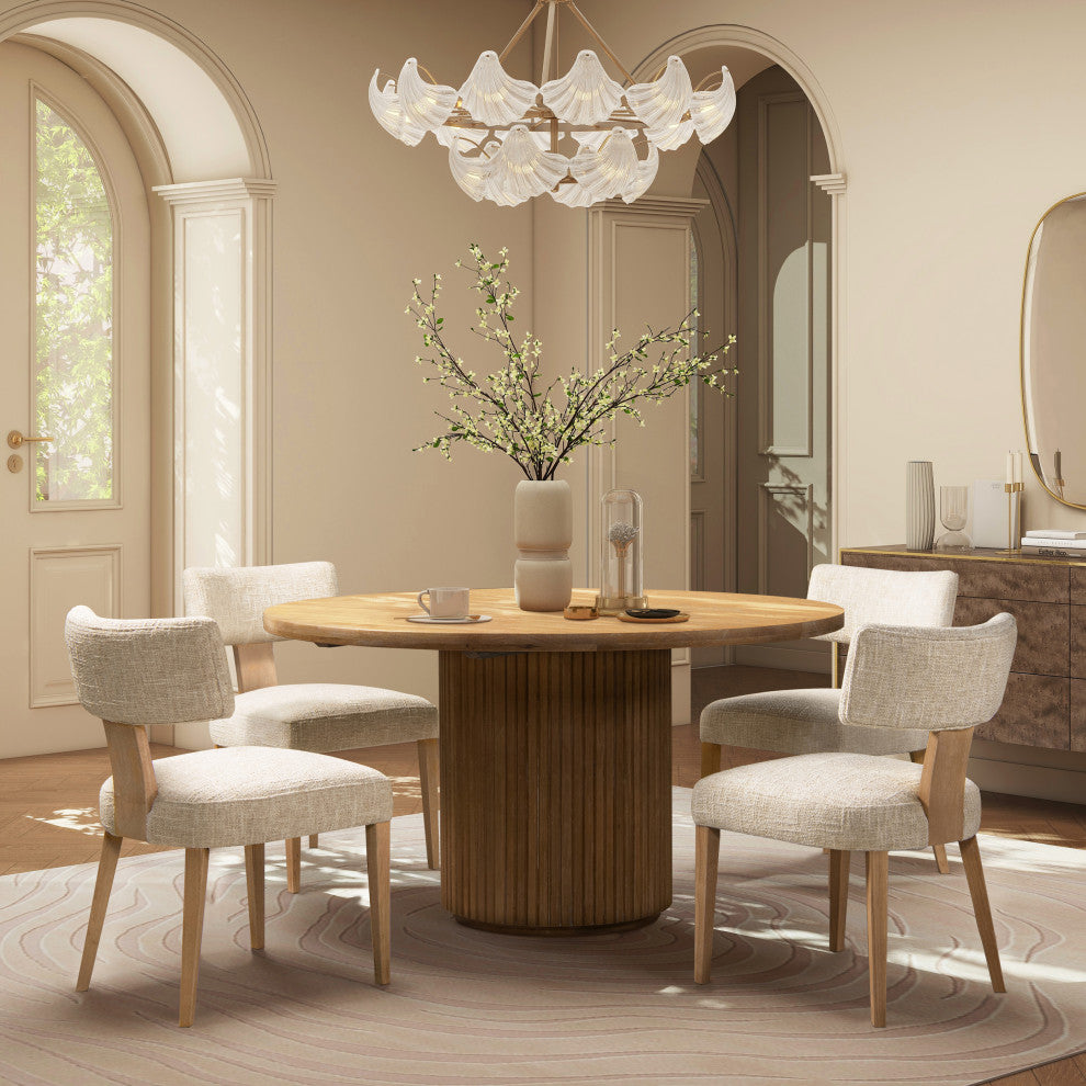 Charlotte 55" Round Fluted Wood Dining Table, Bleached Blonde