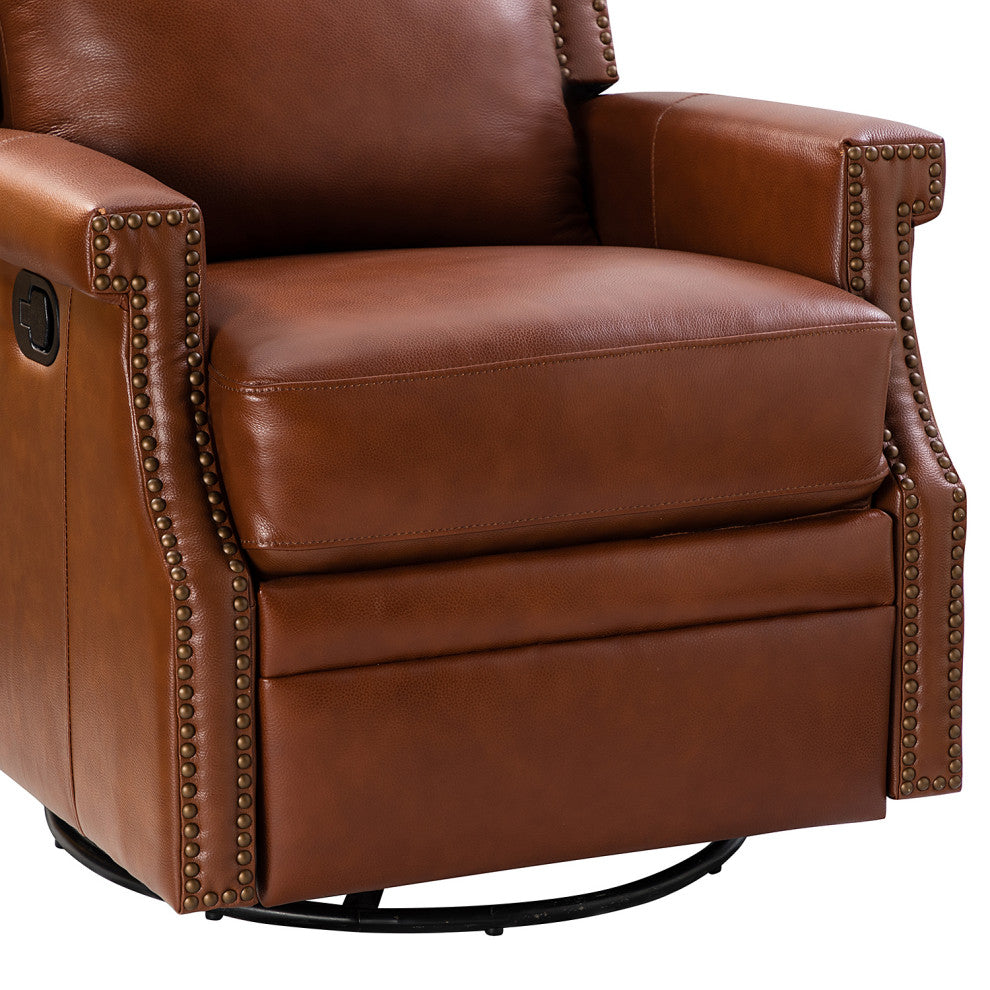 Genuine Leather Swivel Rocker Recliner, Set of 2, Brown