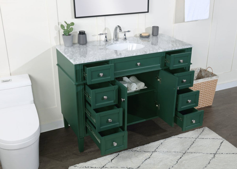 Home Living Vanity with Carrara White Marble Countertop, Green, 48", Single Sink