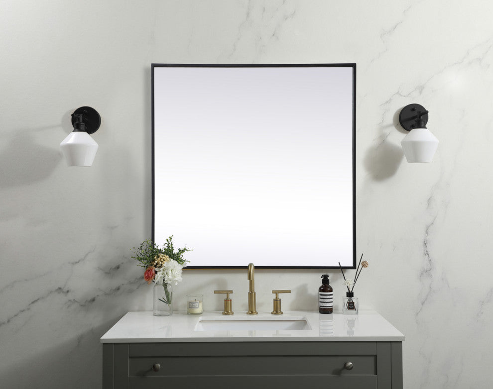 Home Living Metal Frame Square Mirror 30 Inch, Black