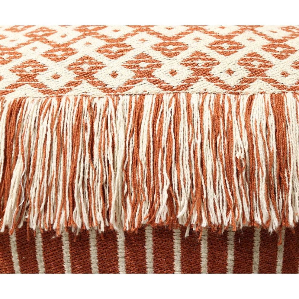 White Machine Woven Lemay Pouf, 18" Cube