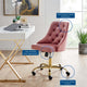 Computer Work Desk Swivel Tufted Chair, Velvet, Gold Pink, Home Business Office