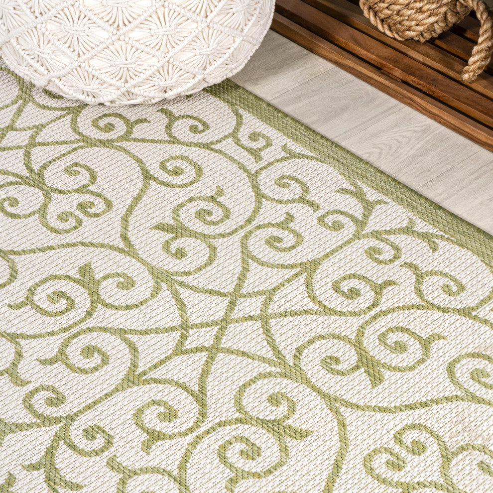 Madrid Vintage Filigree Textured Weave Indoor/Outdoor, Green/Cream, 8 X 10