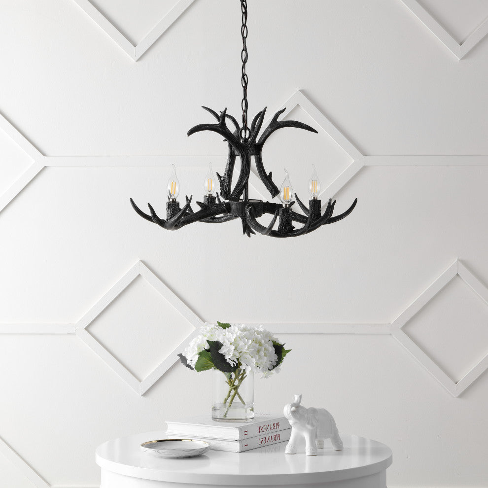 Eldora 26" Adjustable Resin Antler 4-Light LED Chandelier, Black