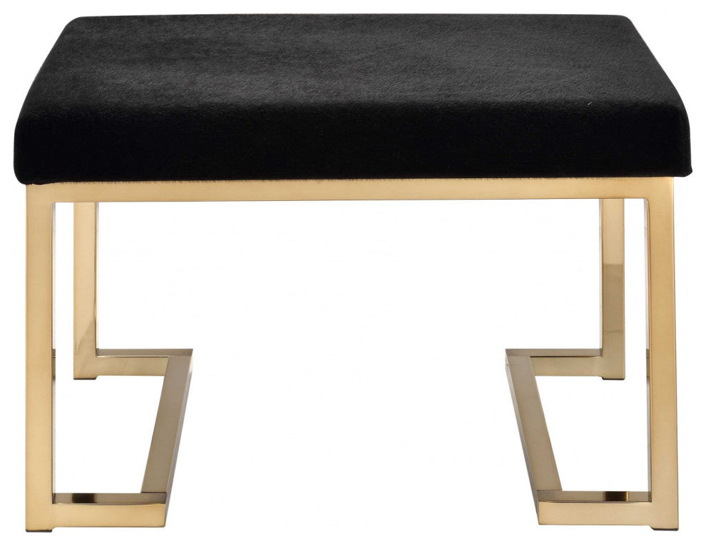 24" Black Polyester and Gold Ottoman