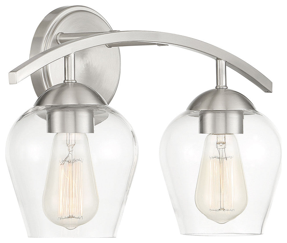 2-Light Bathroom Vanity Light, Matte Black, Brushed Nickel