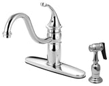 Kingston Brass Single-Handle Kitchen Faucet With Brass Sprayer, Polished Chrome