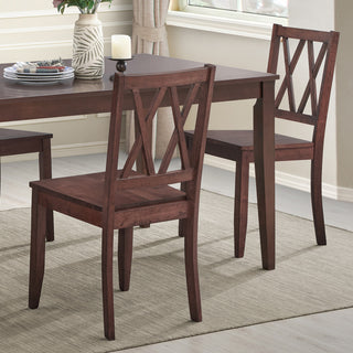 Set of 2 Double-X Back Wood Chairs, Walnut