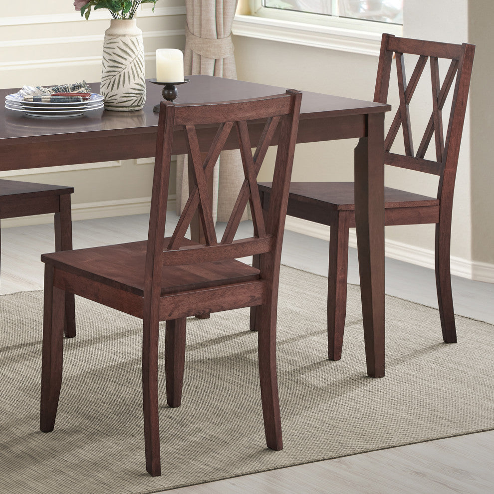 Set of 2 Double-X Back Wood Chairs, Walnut
