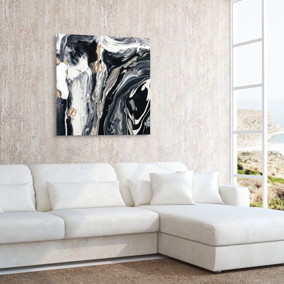 Black White Abstract Wall Art Printed on Frameless Free Floating Tempered Glass