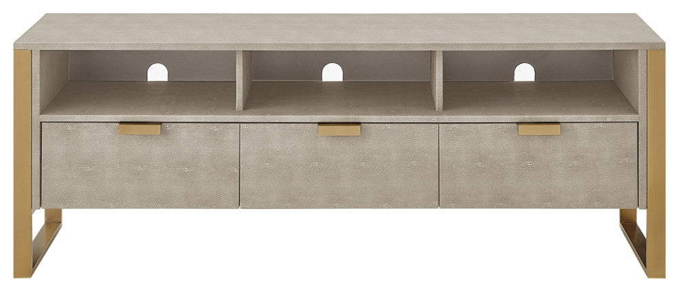 Nicole Miller Chayton TV Stand, Faux Shagreen 55Lx16Wx20.7H, Cream White/Gold