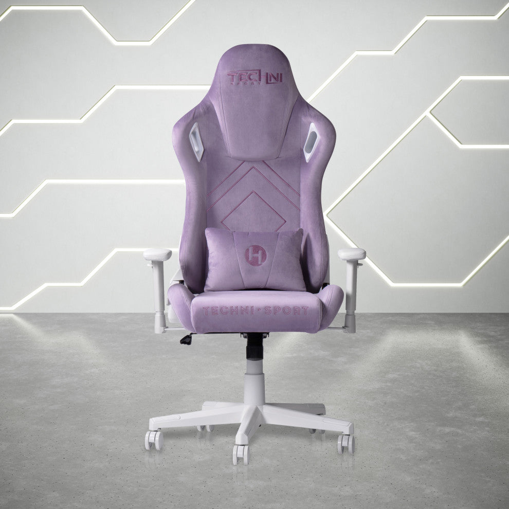 Techni Sport TSF45C Velvet Memory Foam Gaming Chair "“ White, Purple