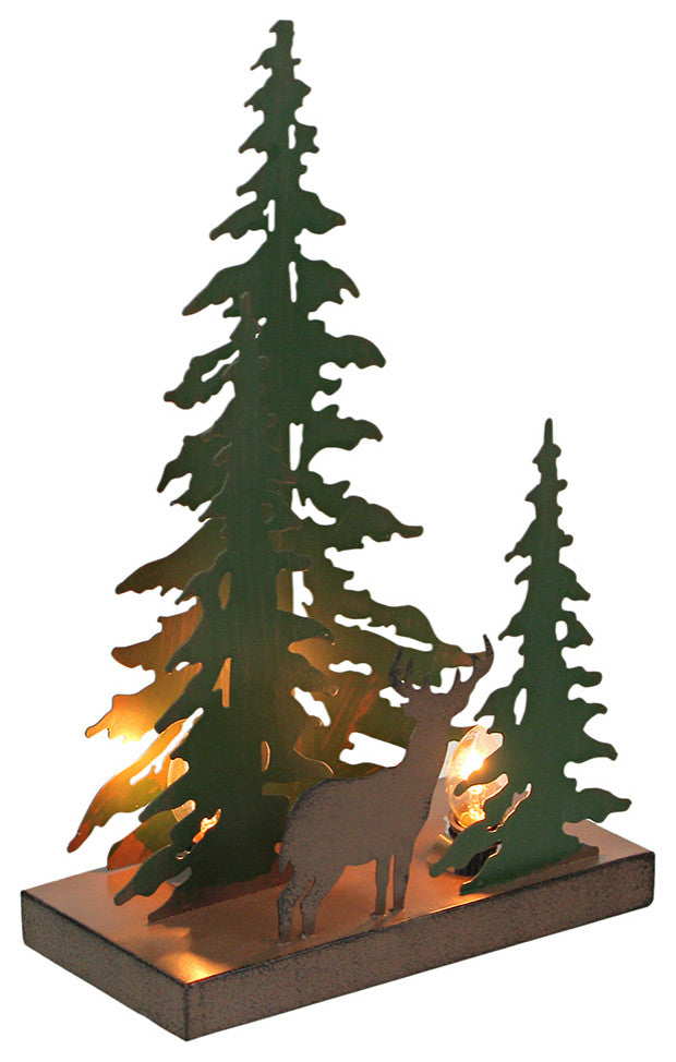Rustic Metal Deer Forest Stroll Accent Lamp Decorative Woodland Cabin Home Deco