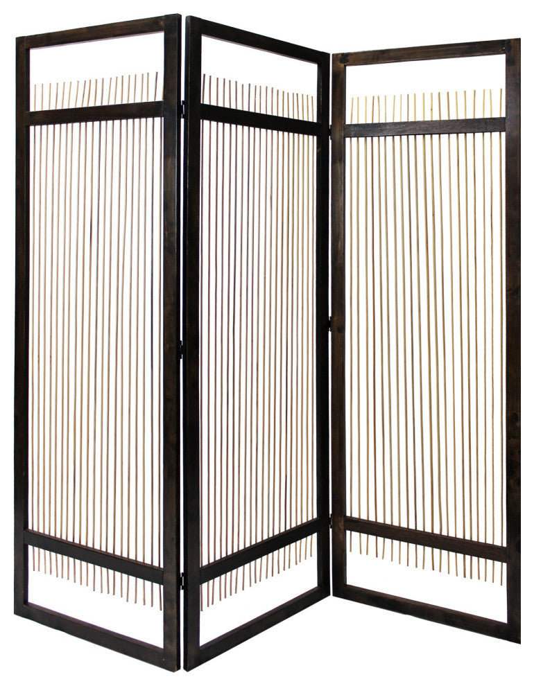 Light and Dark Rattan Three Panel Room Divider Screen