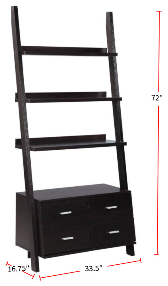 4-Drawer Ladder Bookcase, Cappuccino