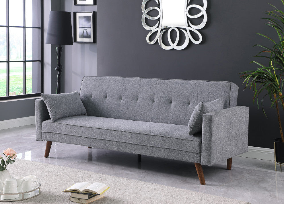 Evelina Convertible Sleeper Sofa With Pillows, Gray