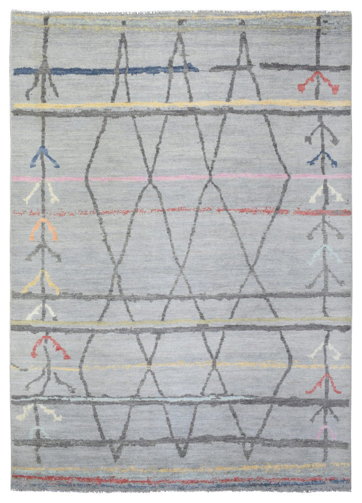 Light Gray Hand Knotted Boujaad Moroccan Berber Design Soft Wool Rug, 10'x13'9"