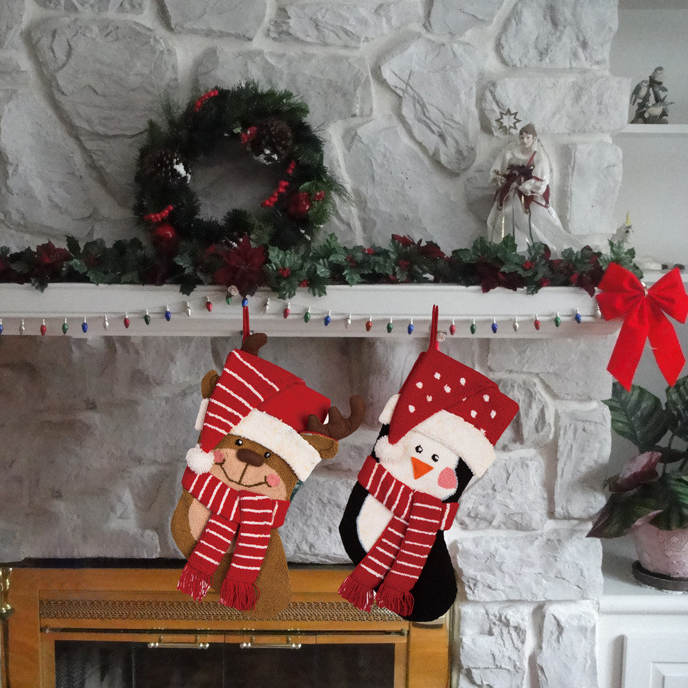 2-Piece 3D Hooked Stocking Set, Penguin and Reindeer