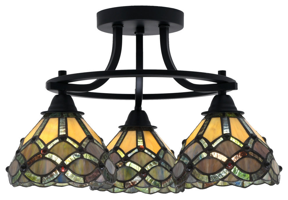 Paramount 3-Light Semi-Flush Light, Matte Black, 7" Grand Merlot Art Glass