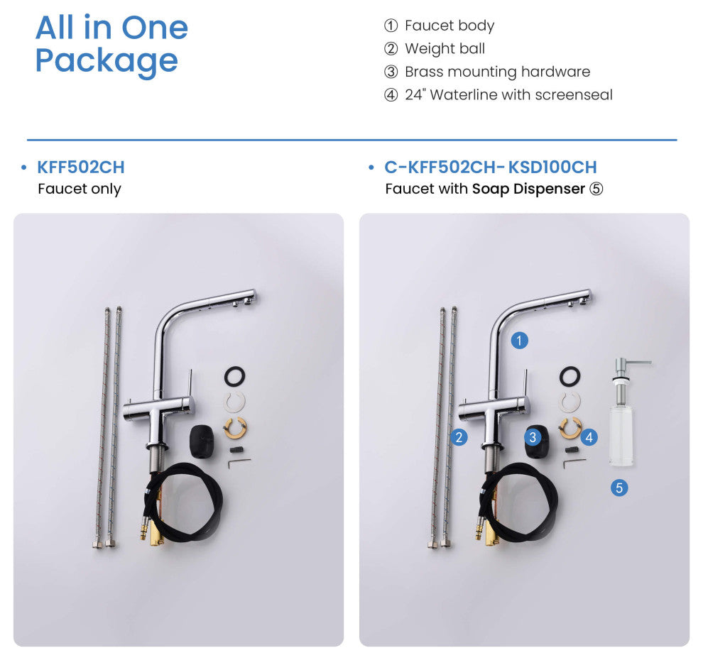 Circular 2-in-1 Water Filter Kitchen Pull Out Faucet, Chrome