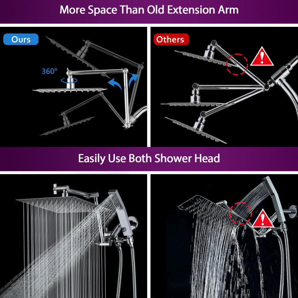 Shower Head Combo with Handheld and 16" Adjustable Extension Arm , Chrome