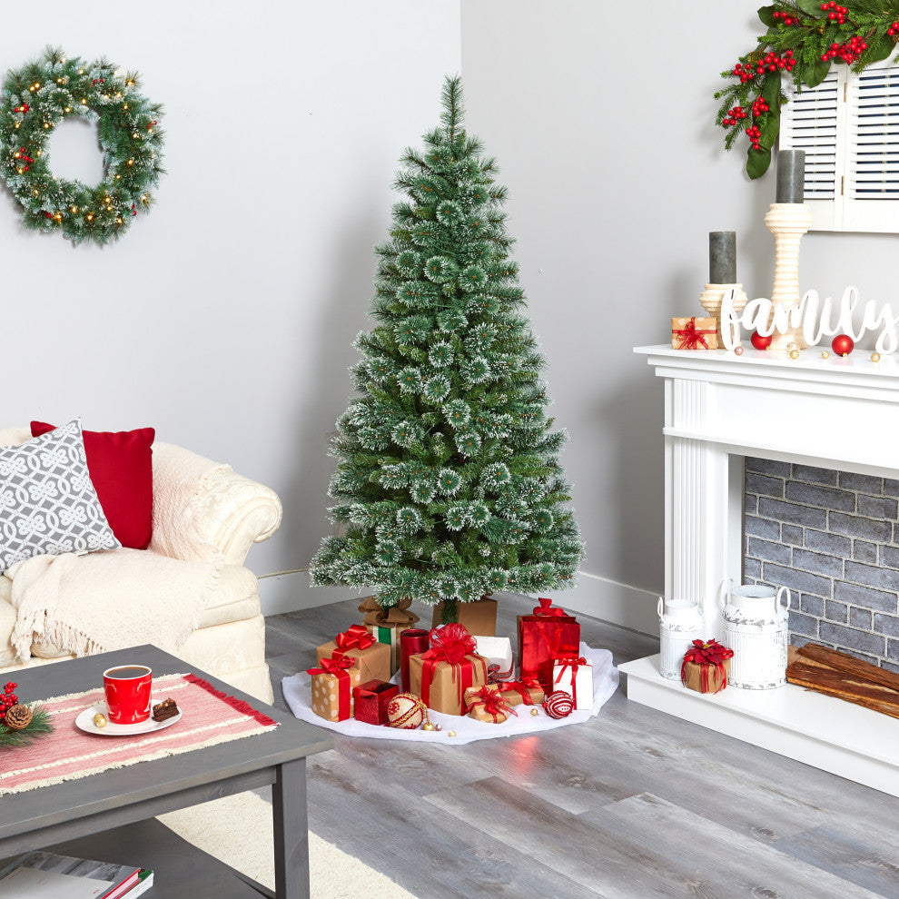 6' Wisconsin Slim Snow Tip Pine Faux Christmas Tree With 300 Clear LED Lights