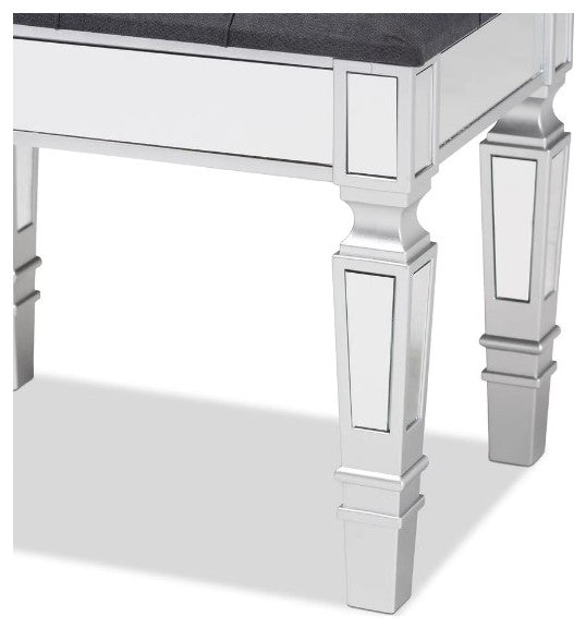 Contemporary Glam and Luxe Gray Fabric Upholestred Silver Finished Accent Bench