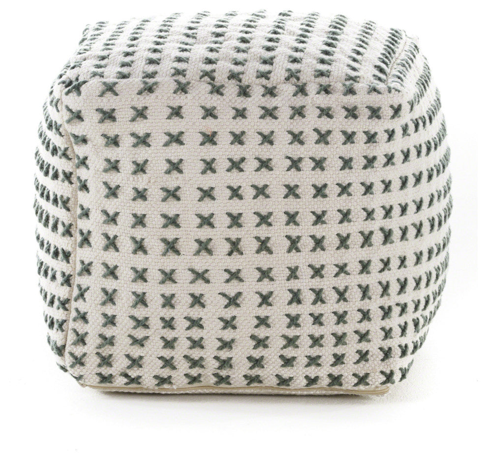 GDF Studio Fender Cream and Green Fabric Square Pouf Ottoman