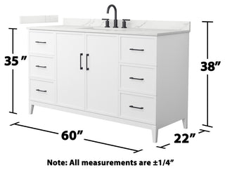 Elan 60" Single Vanity, White, Giotto Quartz Top, 3-Hole, Black Trim