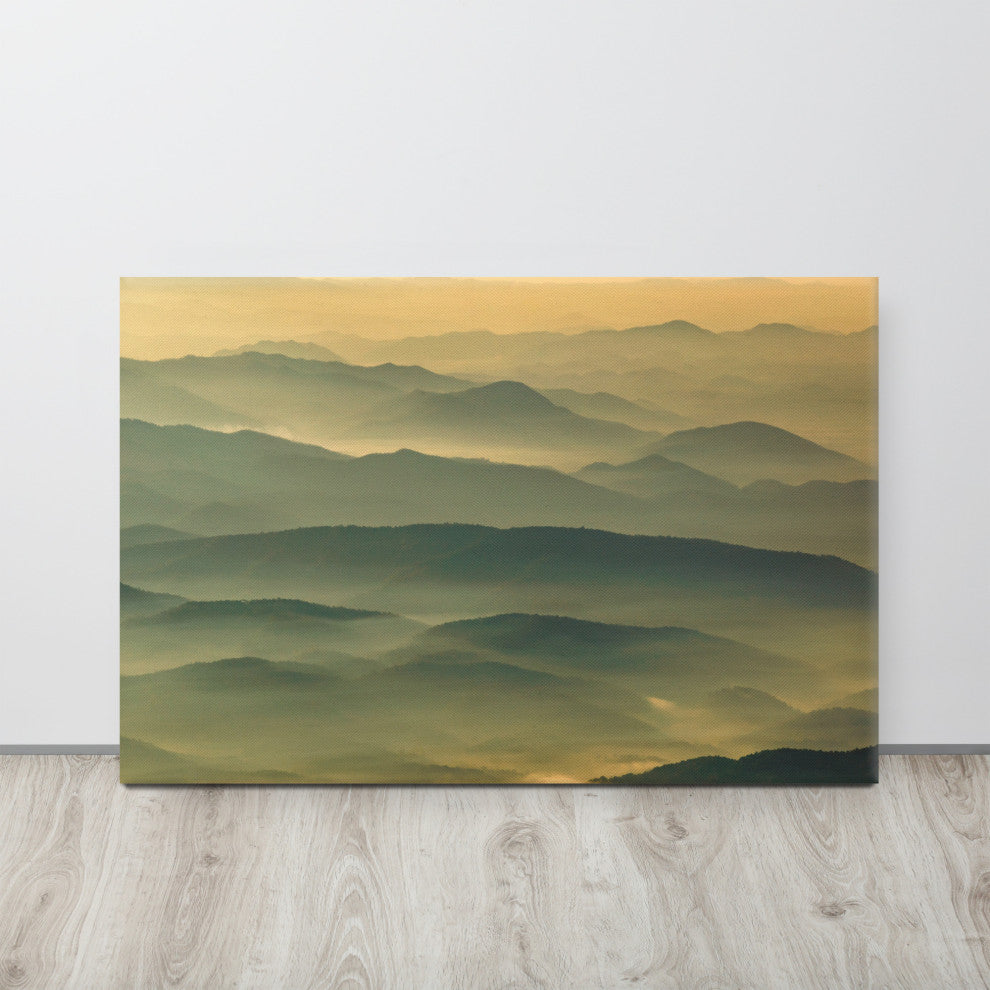 Foggy Mountain Layers at Sunset Landscape Photo Canvas Prints, 24" X 36"
