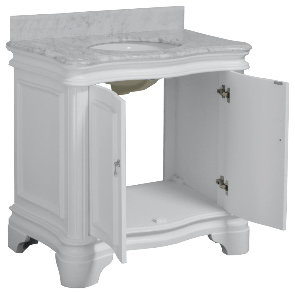 Katherine 36" Bath Vanity, White, Carrara Marble
