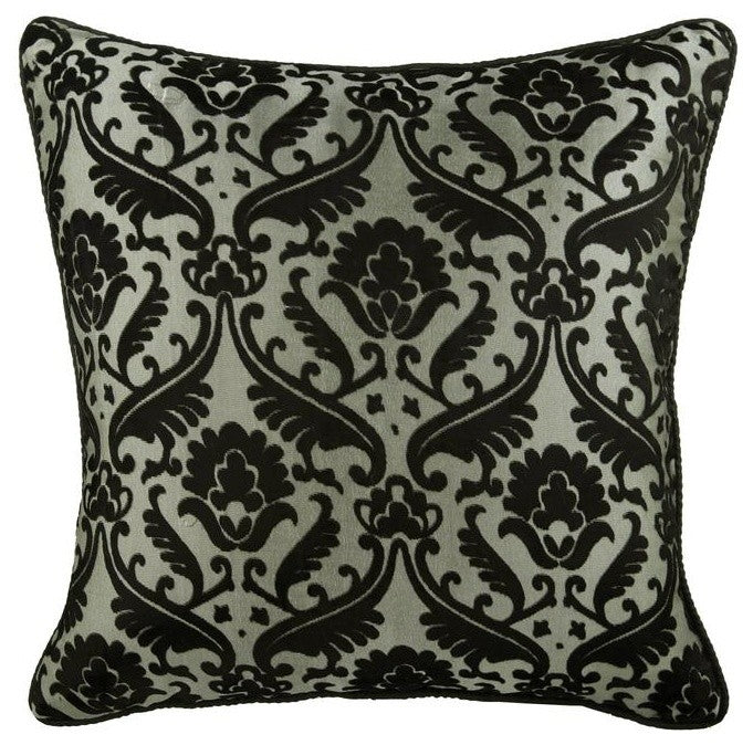 Black & Grey Fabric Burnout Velvet 24"x24" Pillow Cover, Victorian Black