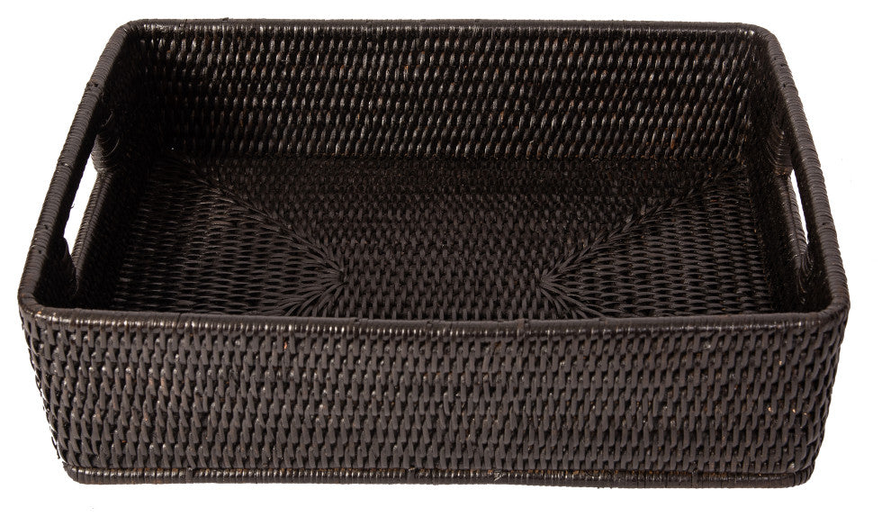 Artifacts Rattan Rectangular Storage Basket With Rounded Corners, Tudor Black