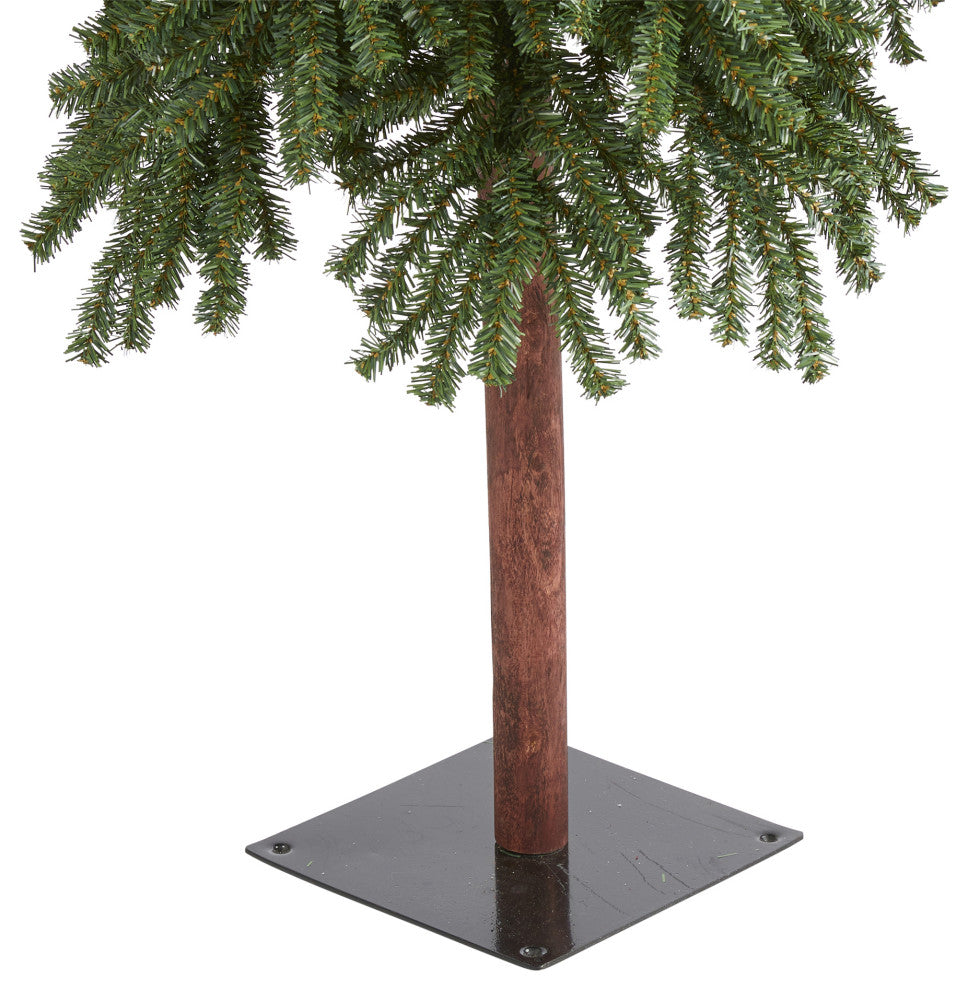 7' Grand Alpine Faux Christmas Tree With 950 Bendable Branches on Natural Trunk