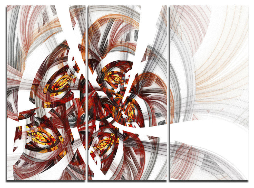 "Brown Symmetrical Fractal Flower" Metal Wall Art, 3 Panels, 36"x28"