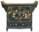 Vintage Chinoiseries Black Stone Inlay Graphic Credenza Storage Cabinet Hws4256