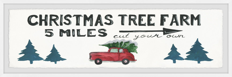 "Tree Farm 5 Miles" Framed Painting Print, 30x10