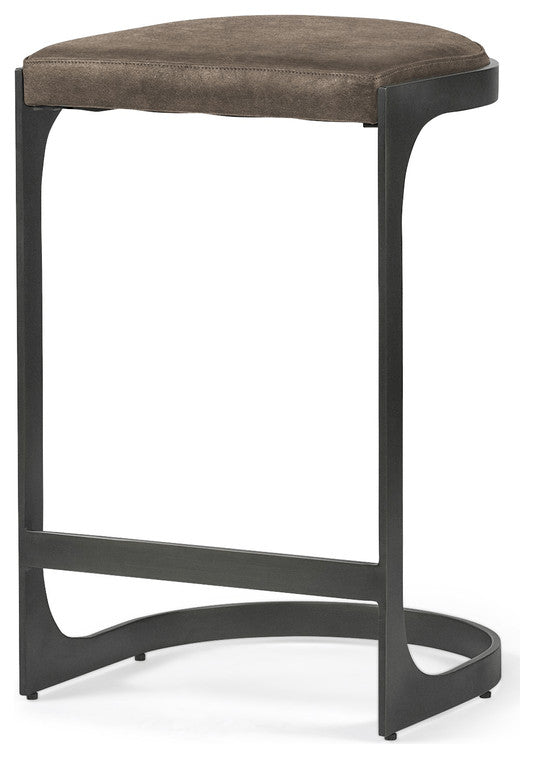 Dark Brown Leather C Shape Metal Counter Stool