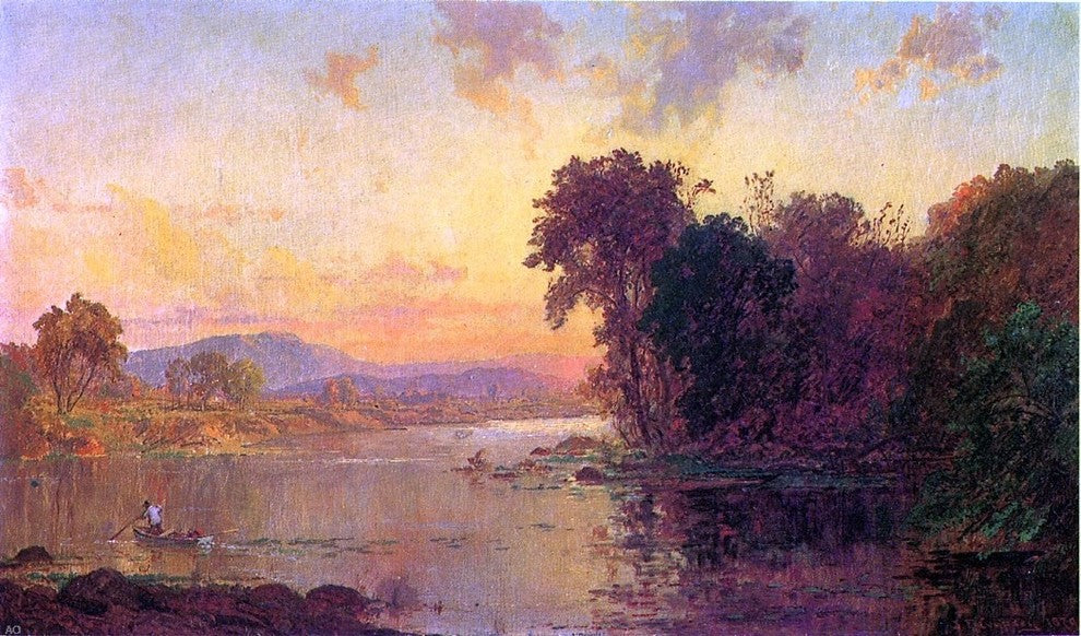 Jasper Francis Cropsey Fisherman in Autumn Landscape Wall Decal