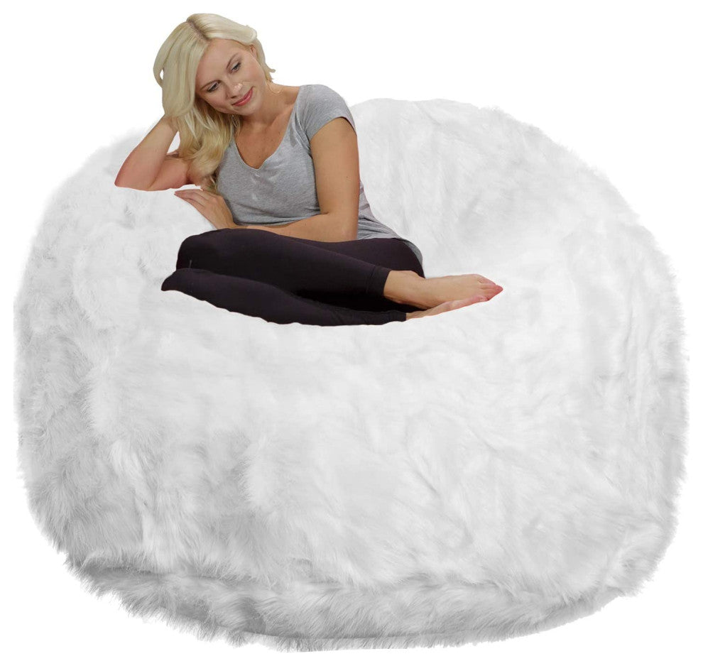 Ultra Soft Bean Bag Chair, Memory Foam With Faux Fur Cover, Comfortable, White